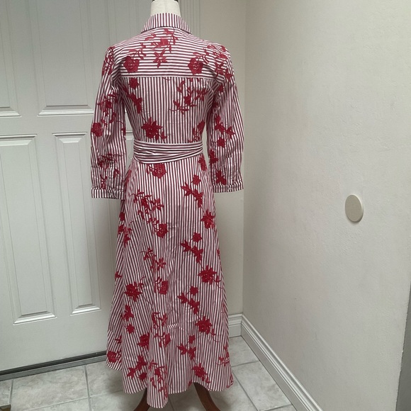 Zara Striped Embroided Dress Red  Midi XSmall - Picture 9 of 15